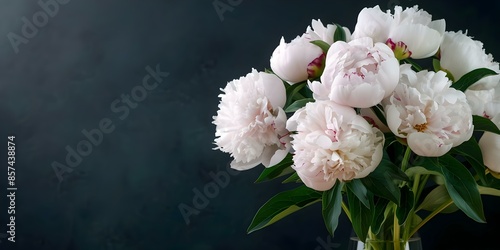 Fototapeta Naklejka Na Ścianę i Meble -  Vintage peonies bouquet on elegant black background for wallpaper or card. Concept Vintage Peonies, Elegant Black Background, Wallpaper Design, Card Illustration