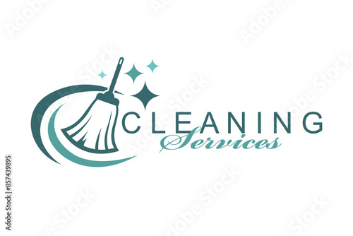 cleaning service design with broom and water splash isolated on white background