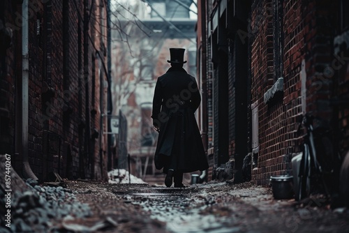 A man in formal attire walks along a city street
