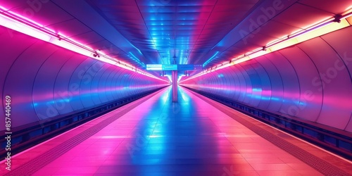 Long Shots , Fast underground subway train racing through the tunnels Neon pink and blue light , adobe lightroom filter, smooth skin , Ultra clear image, Add Copyspace photo