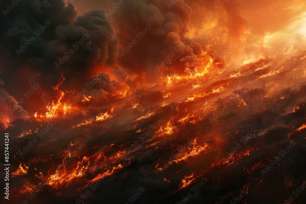 Naklejka premium Wildfire engulfing forest