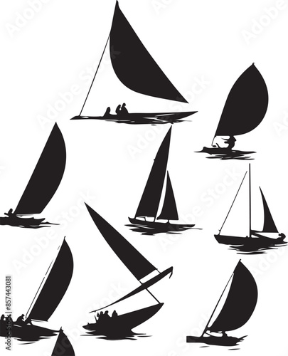 Wind Sailing Sports Silhouette, vector black color silhouette