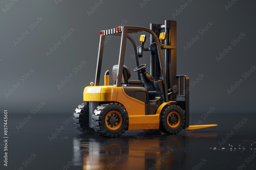 Yellow Forklift on Glossy Surface Yellow Forklift on Glossy Surface