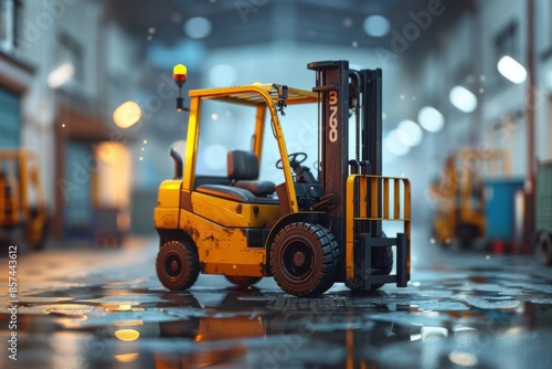 Yellow Forklift in Industrial Warehouse Setting photo