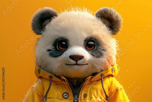 Pandas dress on yellow fashion kid style photo