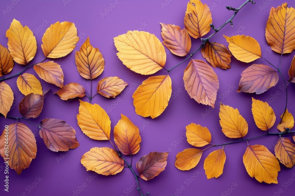 Autumn Leaves on Purple Background Autumn Leaves on Purple Background