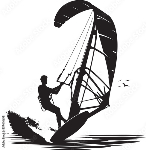 Windsurfing Sailing Kitesurfing, surfing, sport, silhouette. vector black color silhouette