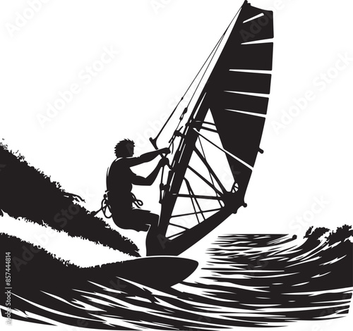 Windsurfing Sailing Kitesurfing, surfing, sport, silhouette. vector black color silhouette