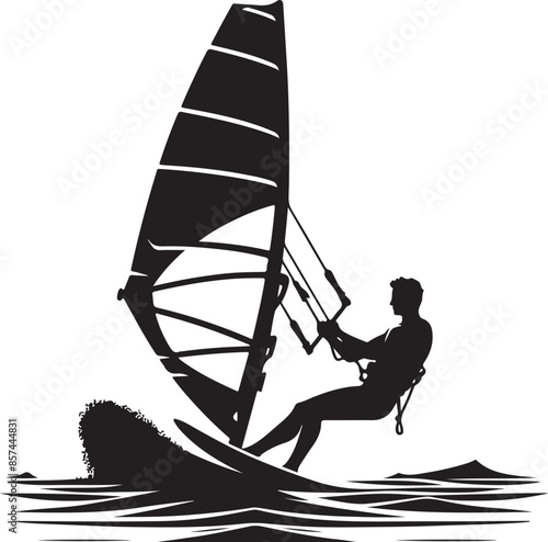Windsurfing Sailing Kitesurfing, surfing, sport, silhouette. vector black color silhouette