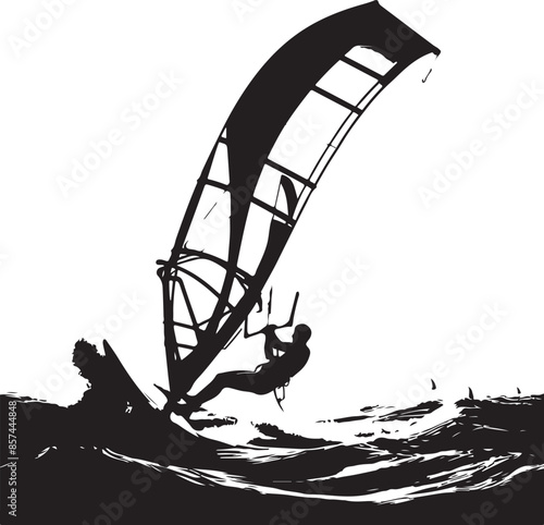 Windsurfing Sailing Kitesurfing, surfing, sport, silhouette. vector black color silhouette