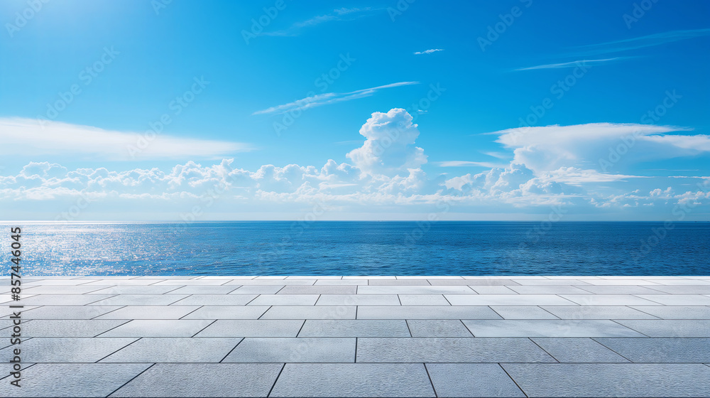 Empty concrete floor and blue sea background Empty concrete floor and blue sea background