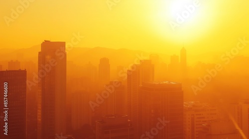 City being hit by heatwave, extreme heat and climate change concept 
