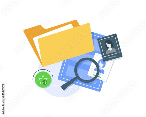 Office folder with documents, searching file directory, search