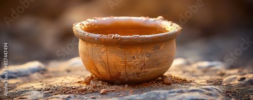 A handmade clay pot resting on sun-soaked ground as it dries and hardens