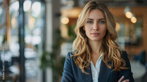 Portrait of a professional woman in a suit. Business woman standing in an office