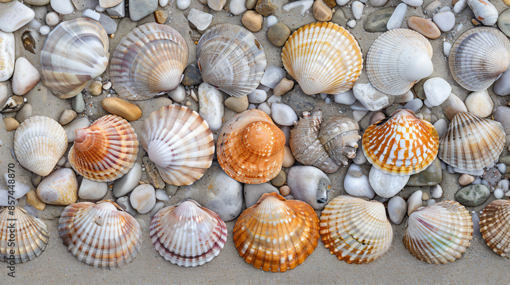 Seashells on Beach Sand. Seashells on Beach Sand.