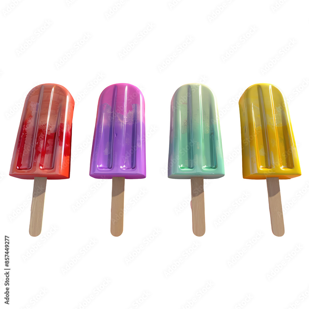 Five vibrant popsicles on a transparent background Five vibrant popsicles on a transparent background
