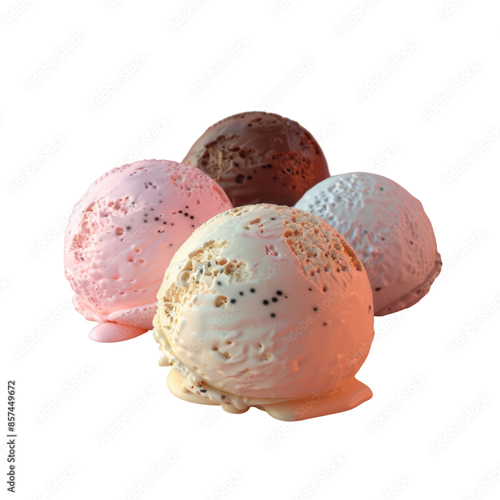Ice cream scoops mixed and isolated on a transparent background Ice cream scoops mixed and isolated on a transparent background