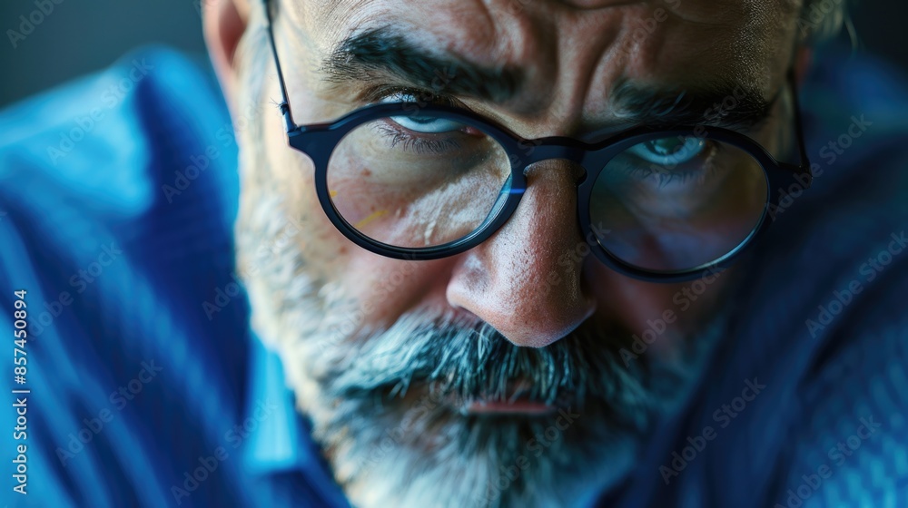 A close-up view of a man with glasses and a beard, suitable for use in various editorial and commercial contexts A close-up view of a man with glasses and a beard, suitable for use in various editorial and commercial contexts