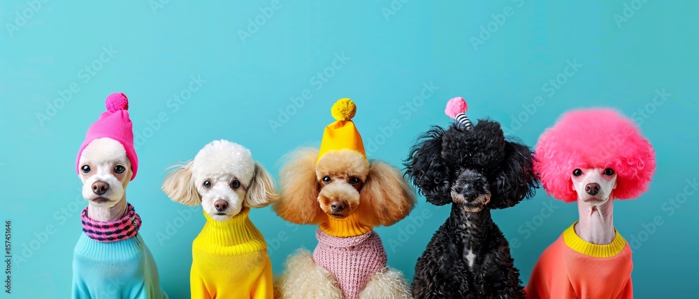 Fototapeta premium Three dogs wearing hats