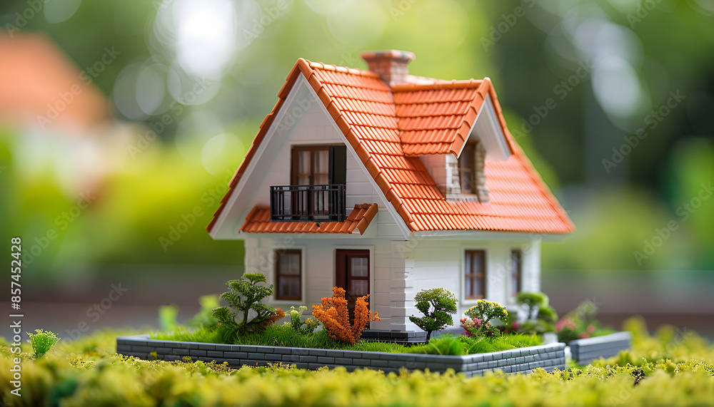 House model with real estate agent and customer discussing for contract to buy house, insurance or loan real estate background House model with real estate agent and customer discussing for contract to buy house, insurance or loan real estate background