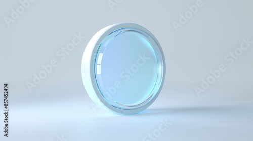Large, circular, transparent lens or glass with a blue tint, encased in a white or light-colored rim photo