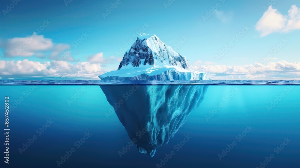 Antarctic Iceberg in blue ocean. Danger and global warming concept. -3d rendering. - Illustration. Antarctic Iceberg in blue ocean. Danger and global warming concept. -3d rendering. - Illustration.