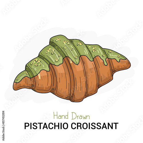 Pistachio Croissant French Pastry Patisserie Cake Colorful Vector Illustration
