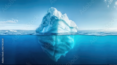Antarctic Iceberg in blue ocean. Danger and global warming concept. -3d rendering. - Illustration.