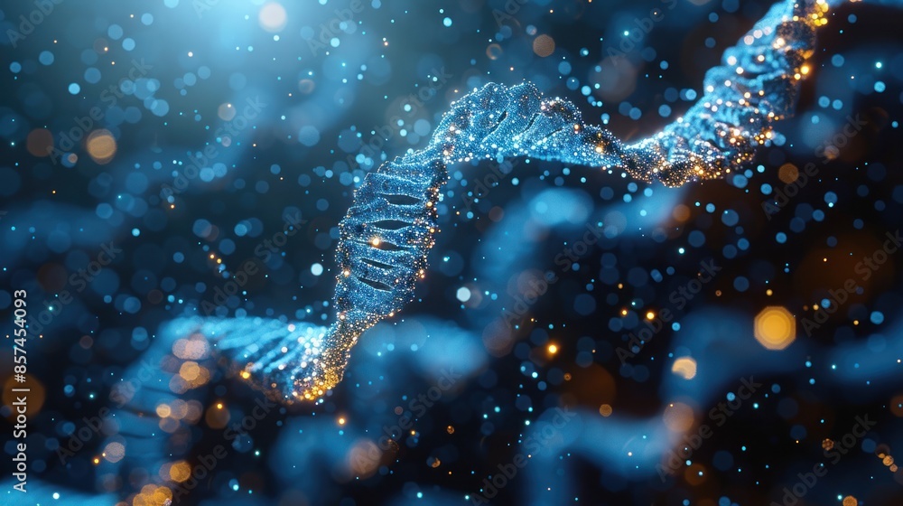 Abstract Blue DNA Strand with Golden Glimmer Abstract Blue DNA Strand with Golden Glimmer
