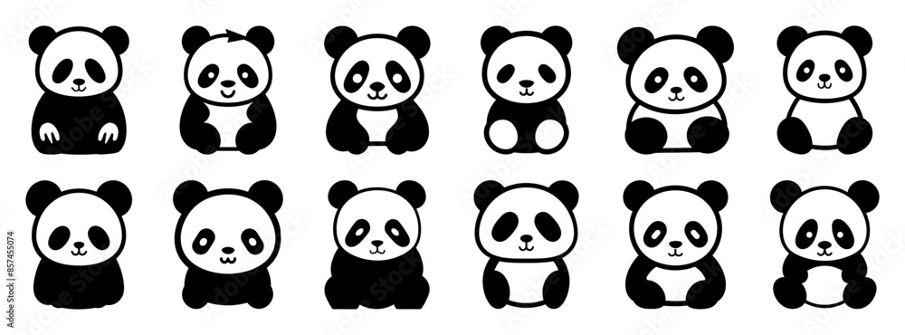 Obraz premium Panda silhouette set vector design big pack of illustration and icon