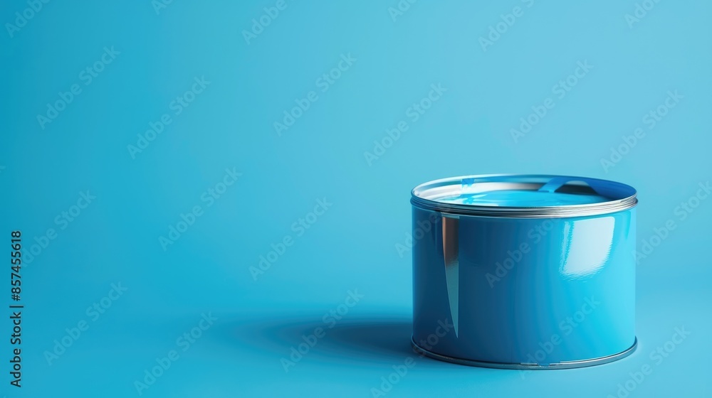 Can of blue paint on coral blue backdrop Can of blue paint on coral blue backdrop