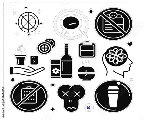 Set of  outline icons related to bad habits. Linear icon collection. Editable stroke. Vector illustration