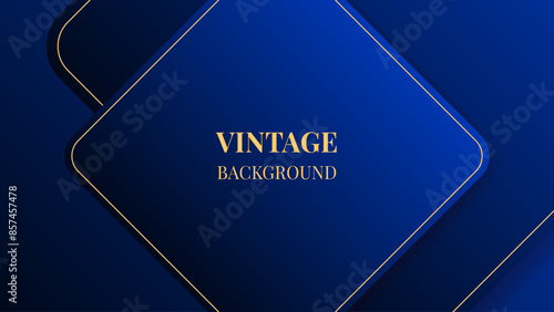 Sapphire blue gradient abstract background with gold rounded squares, lines and shadows. Modern geometric pattern. Shiny poster or web banner template