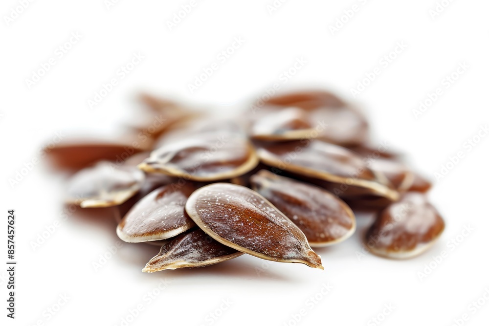 Zoomed in photo of flax seeds on white background Selective focus Zoomed in photo of flax seeds on white background Selective focus