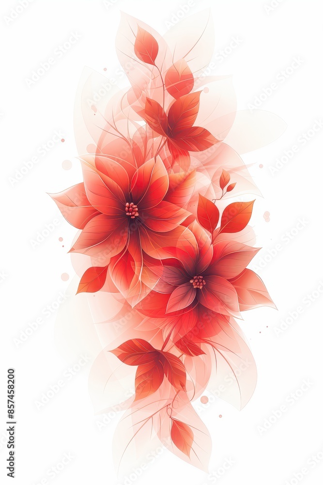 Watercolor Illustration of Delicate Red Flowers With Soft White Background Watercolor Illustration of Delicate Red Flowers With Soft White Background