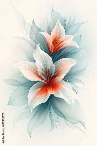 Delicate White Flowers With Teal Leaves and Orange Centers