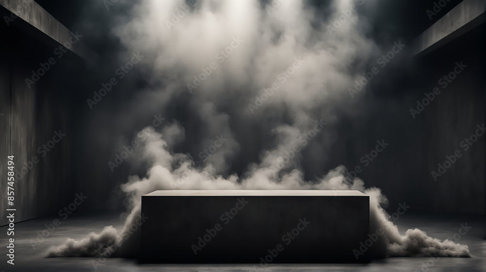 Podium black dark smoke background product platform abstract stage texture fog spotlight. Dark black floor podium dramatic empty night room table concrete wall scene place display studio smoky dust Podium black dark smoke background product platform abstract stage texture fog spotlight. Dark black floor podium dramatic empty night room table concrete wall scene place display studio smoky dust
