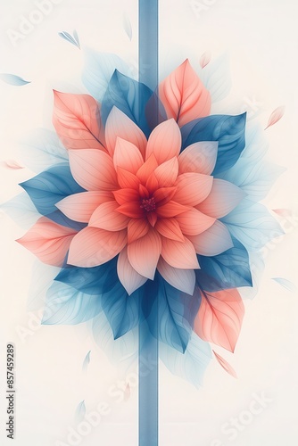 Elegant Pink Flower With Blue Leaves and a Ribbon