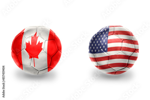 football balls with national flags of canada and united states of america ,soccer teams. on the white background. photo