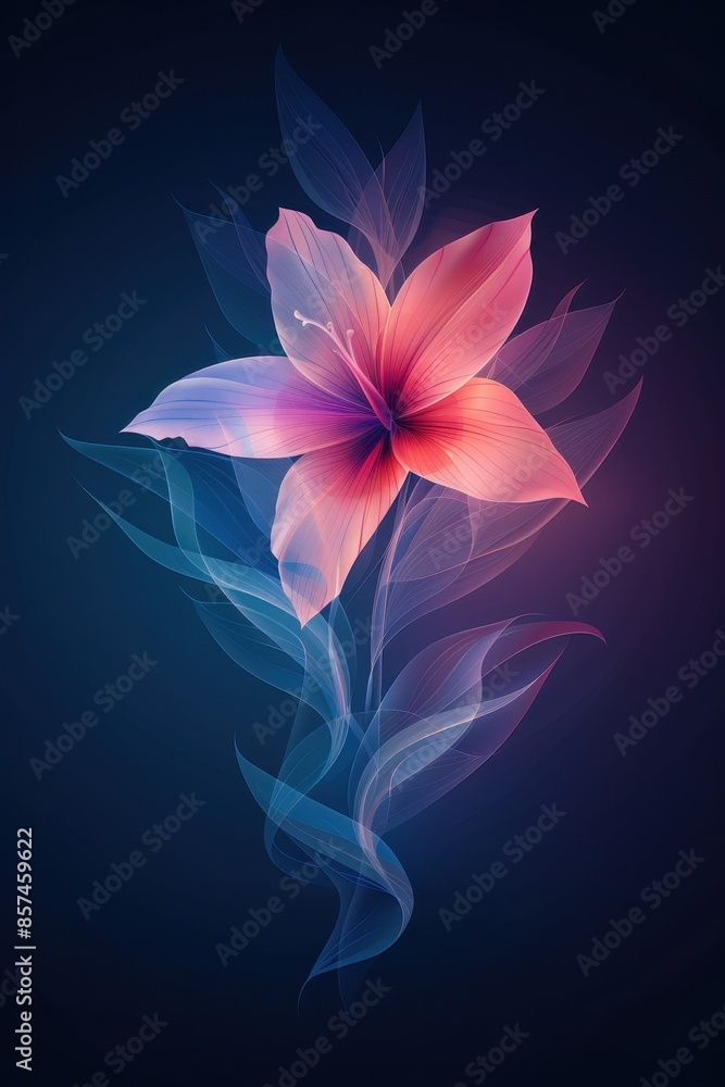 A Delicate Pink Flower With Elegant Ribbon and Soft, Blue Leaves A Delicate Pink Flower With Elegant Ribbon and Soft, Blue Leaves