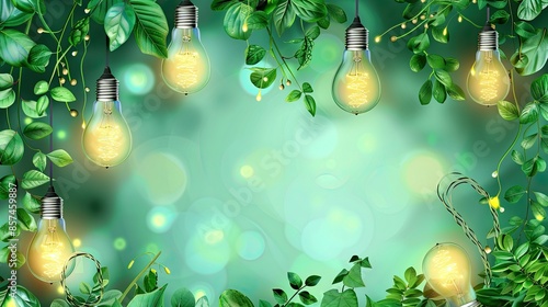 Green energy concept with light bulbs and plants