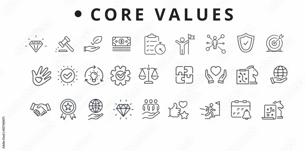 Simple set of core values icons set in a full vector diagram style. Simple set of core values icons set in a full vector diagram style.
