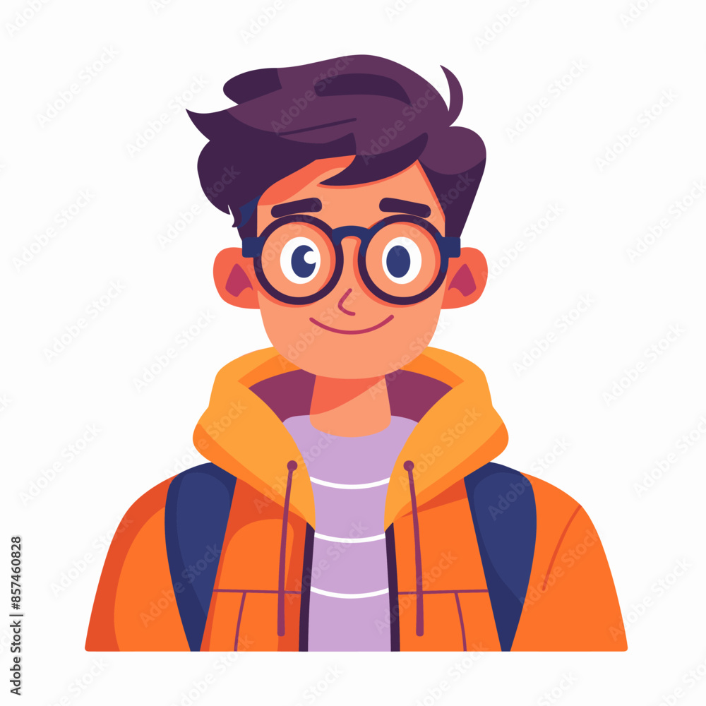 Cute boy in glasses and a jacket. Vector illustration in a flat style Cute boy in glasses and a jacket. Vector illustration in a flat style