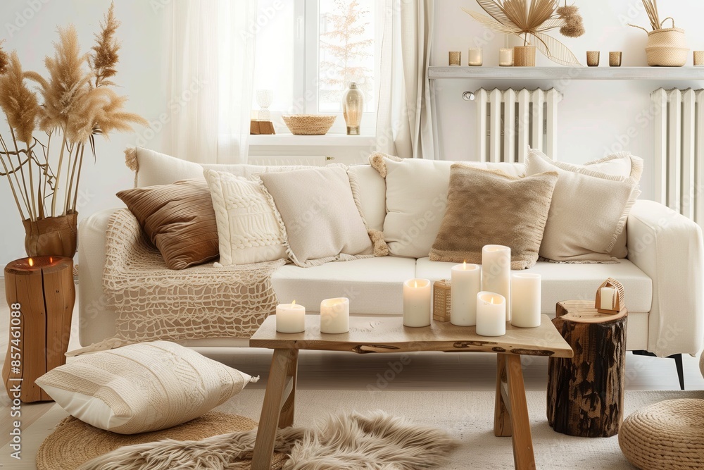Minimalist Chic: Simple Beige Living Room with White Sofa Minimalist Chic: Simple Beige Living Room with White Sofa