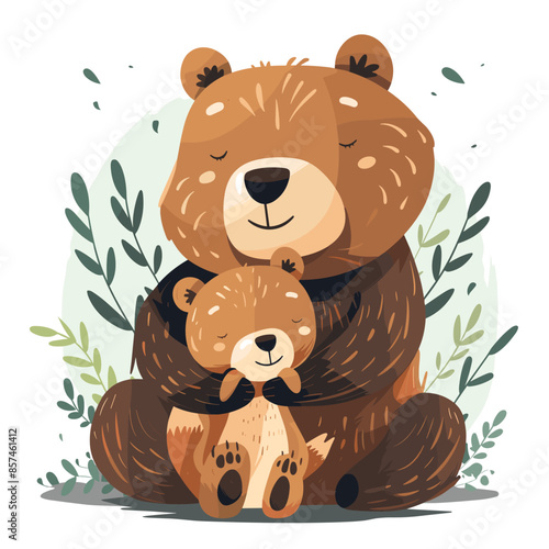 Cute bear with a cub. Vector illustration in cartoon style.