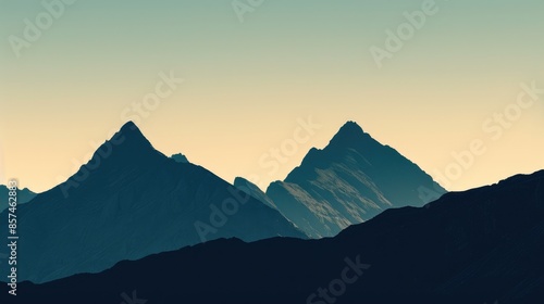 Silhouette image of mountain with sky with minimalistic style of landscape with variant color. Morning hill with sunrise or sunset painted with water color. Abstract image. Nature background. AIG42.