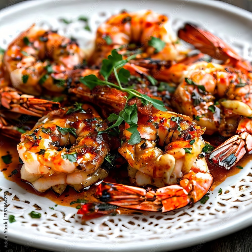 Grilled Prawns in a seasoned oil sauce. Grilled Prawns in a seasoned oil sauce.
