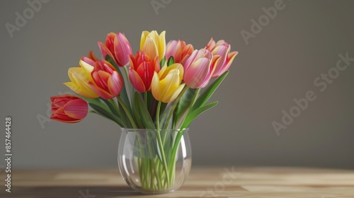 Colorful Tulips in Glass Vase for Spring Interior Beauty