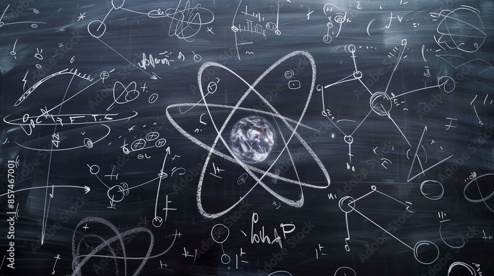 Quantum physics operations and formulas written by hand in chalk. Mathematical equations and symbols are key elements of presentation. Quantum physics operations and formulas written by hand in chalk. Mathematical equations and symbols are key elements of presentation.